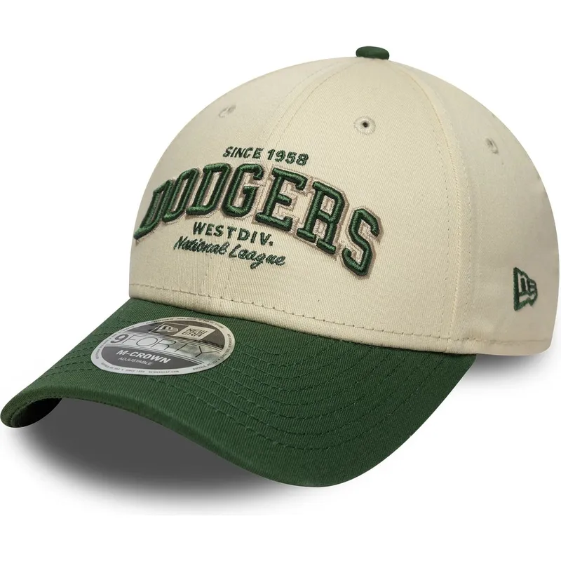 new-era-curved-brim-9forty-m-crown-wordmark-los-angeles-dodgers-mlb-beige-and-green-adjustable-cap