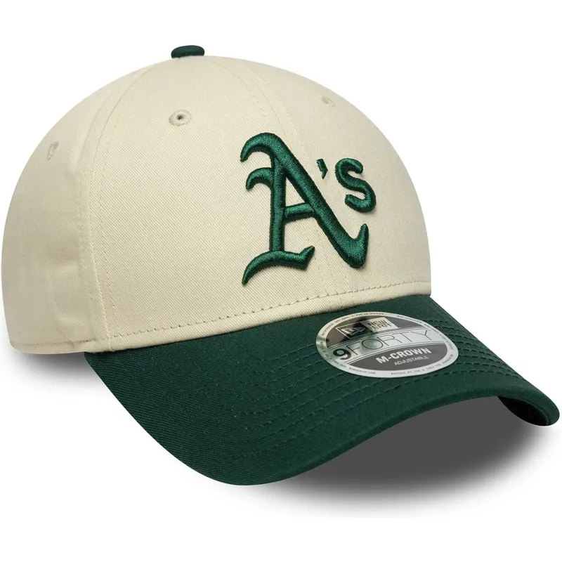 beige-und-grune-gebogene-snapback-kappe-9forty-m-crown-von-oakland-athletics-mlb-von-new-era