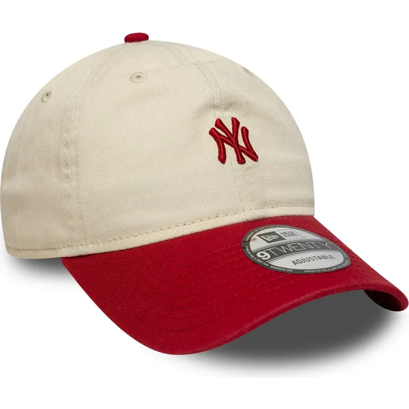 beige-und-rote-verstellbare-curved-cap-9twenty-mini-washed-der-new-york-yankees-mlb-von-new-era