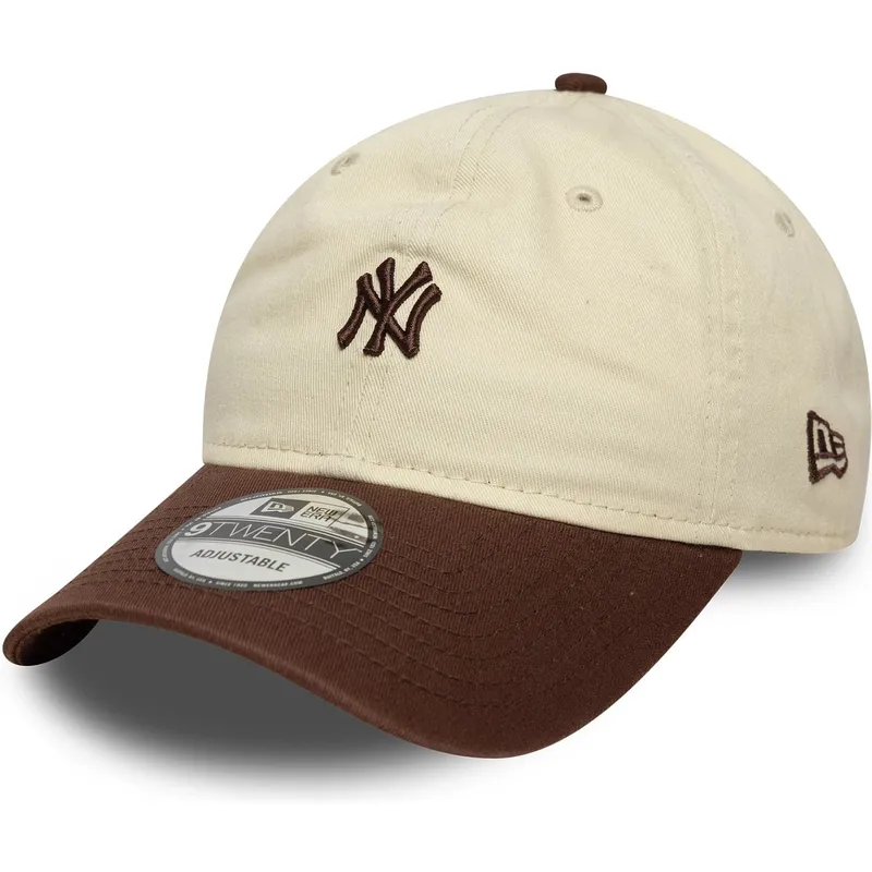 gebogene-beige-und-braune-verstellbare-kappe-9twenty-mini-washed-der-new-york-yankees-mlb-von-new-era