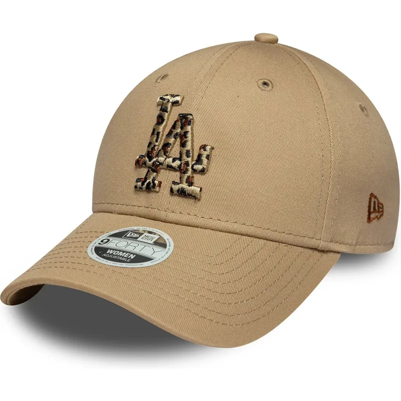 new-era-curved-brim-women-leopard-logo-9forty-animal-infill-los-angeles-dodgers-mlb-brown-adjustable-cap