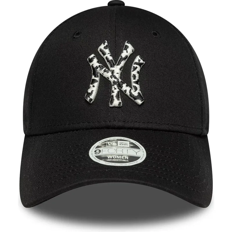 schwarze-verstellbare-curved-cap-fur-damen-9forty-animal-infill-der-new-york-yankees-mlb-von-new-era