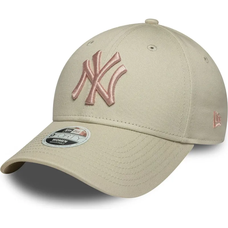 gorra-curva-beige-ajustable-con-logo-rosa-para-mujer-9forty-league-essential-de-new-york-yankees-mlb-de-new-era