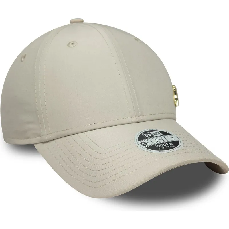 new-era-curved-brim-women-golden-logo-9forty-flawless-new-york-yankees-mlb-beige-adjustable-cap