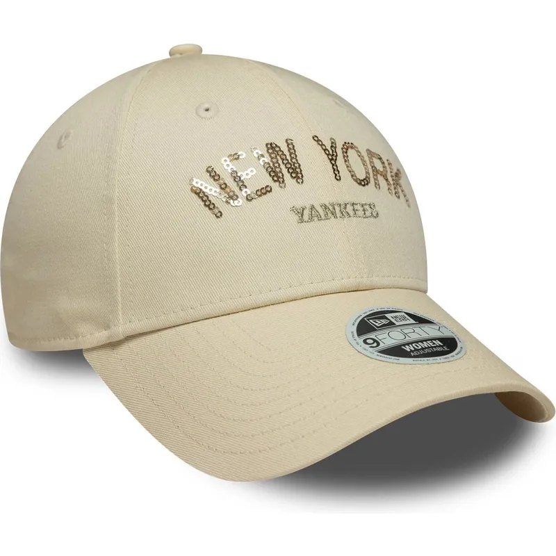 gorra-curva-beige-ajustable-para-mujer-9forty-sequin-wordmark-de-new-york-yankees-mlb-de-new-era