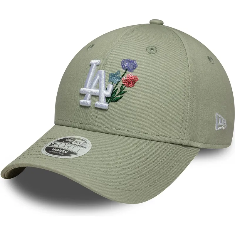 new-era-curved-brim-women-9forty-floral-icon-los-angeles-dodgers-mlb-light-green-adjustable-cap