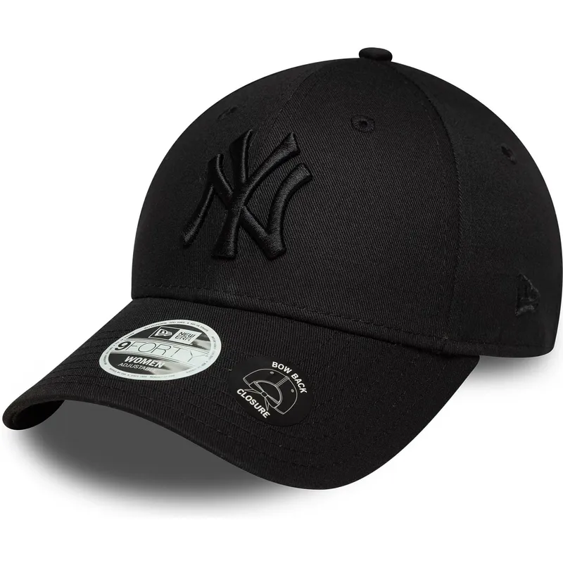 schwarze-verstellbare-curved-cap-mit-schwarzem-logo-fur-damen-9forty-bow-back-der-new-york-yankees-mlb-von-new-era