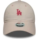 gebogene-rosa-verstellbare-damenkappe-9twenty-washed-mini-der-los-angeles-dodgers-mlb-von-new-era
