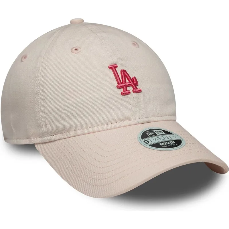 gebogene-rosa-verstellbare-damenkappe-9twenty-washed-mini-der-los-angeles-dodgers-mlb-von-new-era