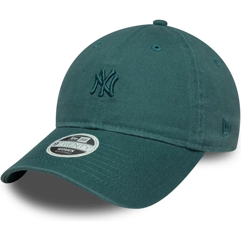 grune-gebogene-verstellbare-damenkappe-9twenty-washed-mini-der-new-york-yankees-mlb-von-new-era