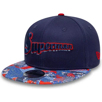 Επίπεδο καπέλο ναυτικό μπλε snapback για αγόρι 9FIFTY Superman DC Comics από New Era