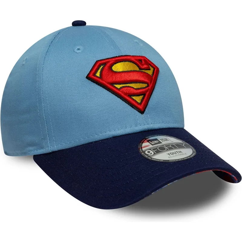 blaue-gebogene-verstellbare-kinderkappe-9forty-von-superman-dc-comics-von-new-era