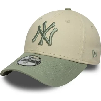 Gebogene beige und grüne verstellbare Kappe für Kinder 9FORTY League Essential von New York Yankees MLB von New Era