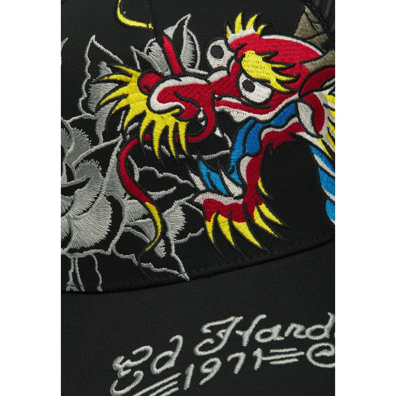 schwarze-trucker-kappe-dragon-and-roses-graphic-von-ed-hardy