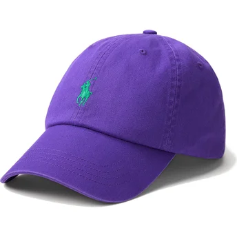Polo Ralph Lauren Curved Brim Green Logo Cotton Chino Classic Sport Purple Adjustable Cap