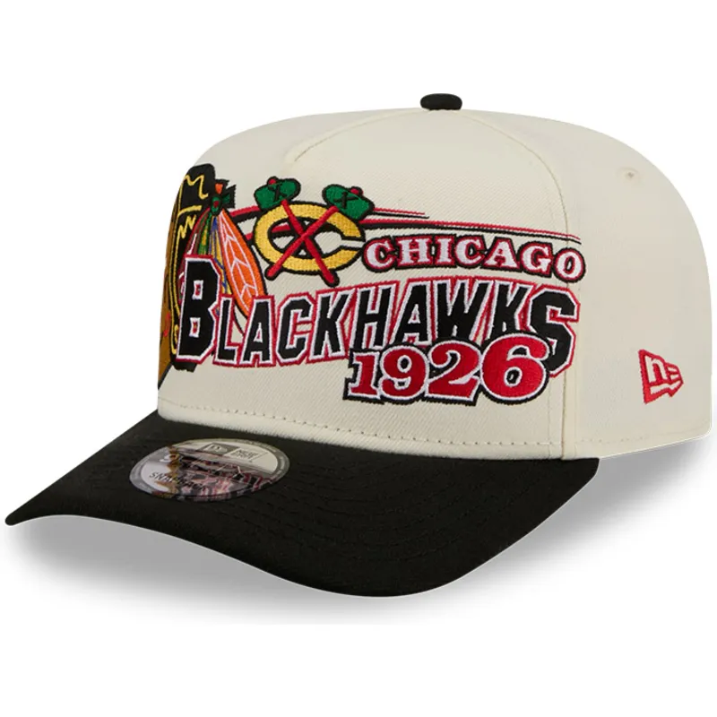 new-era-curved-brim-9fifty-a-frame-classic-chicago-blackhawks-nhl-beige-and-black-snapback-cap