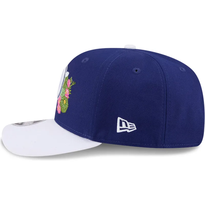 blaue-und-weisse-gebogene-snapback-kappe-9seventy-stretch-snap-flower-der-los-angeles-dodgers-mlb-von-new-era