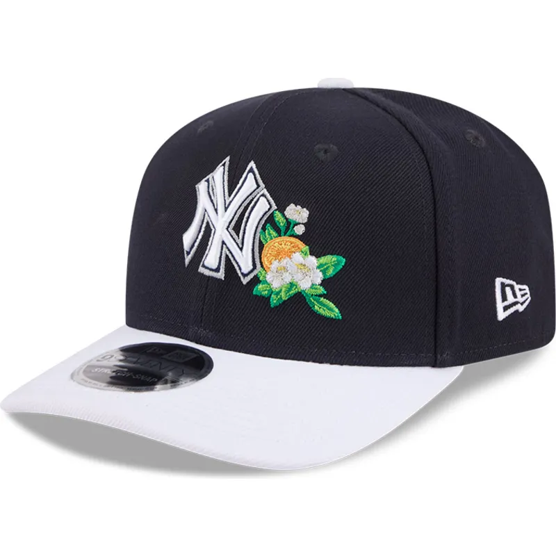 marineblaue-gebogene-snapback-kappe-9seventy-stretch-snap-flower-der-new-york-yankees-mlb-von-new-era