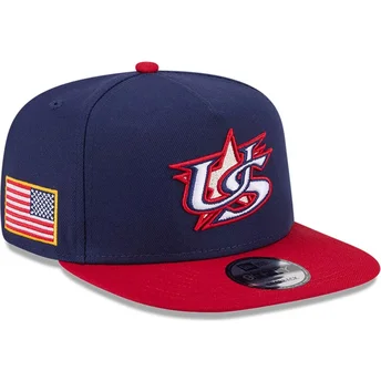 Marineblaue und rote flache Snapback-Kappe 9FIFTY A Frame USA 2026 World Baseball Classic von New Era