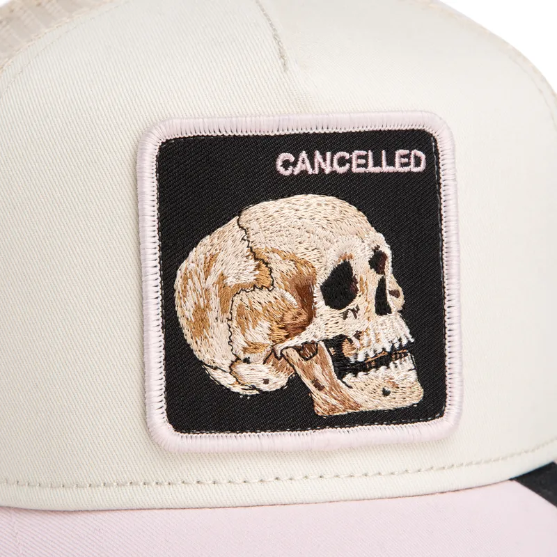 gorra-trucker-beige-y-rosa-calavera-the-cancelled-skull-whisper-the-farm-de-goorin-bros