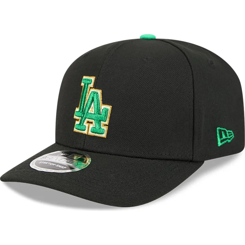 schwarze-gebogene-snapback-kappe-9seventy-stretch-snap-saint-patrick-s-day-der-los-angeles-dodgers-mlb-von-new-era