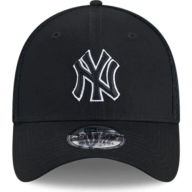 schwarze-angepasste-trucker-kappe-mit-schwarzem-logo-39thirty-evergreen-neo-der-new-york-yankees-mlb-von-new-era