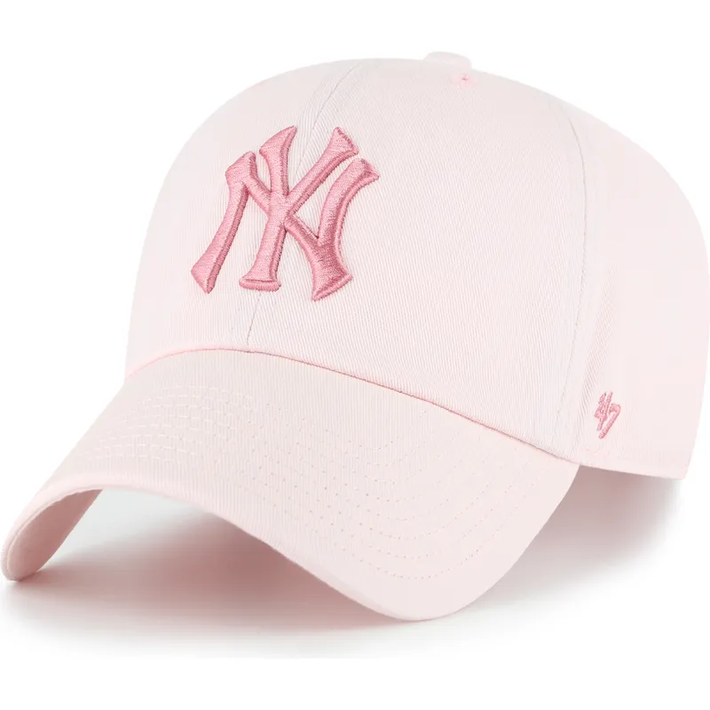 gebogene-rosa-verstellbare-kappe-mit-rosa-logo-clean-up-no-loop-label-von-new-york-yankees-mlb-von-47-brand