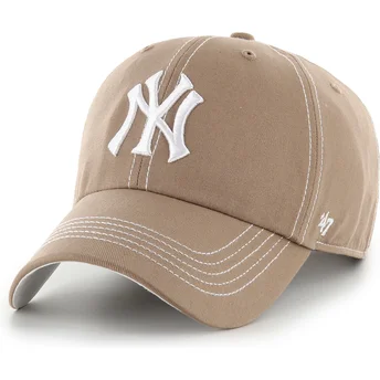 Braune gebogene verstellbare Kappe Clean Up Contrast Stitch der New York Yankees MLB von 47 Brand