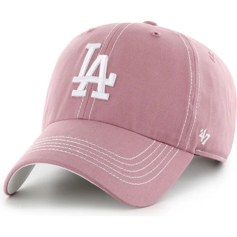cap-zaoblena-pink-adjustable-strap-clean-up-contrast-stitch-los-angeles-dodgers-mlb-47-brand