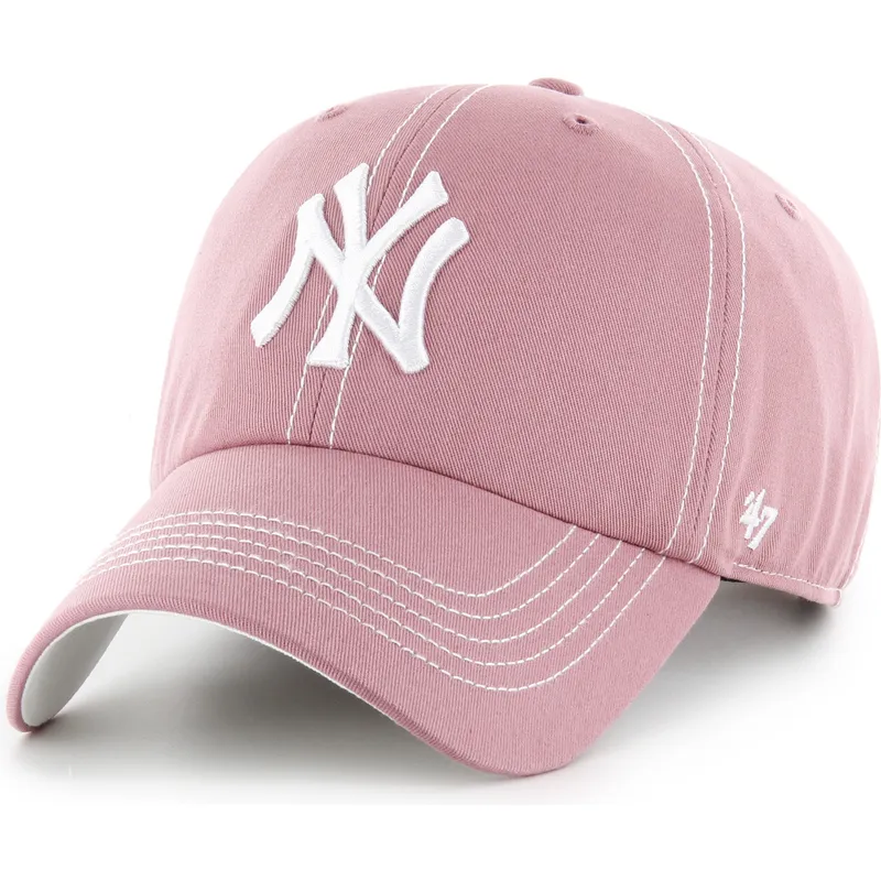cap-zaoblena-pink-adjustable-strap-clean-up-contrast-stitch-new-york-yankees-mlb-47-brand