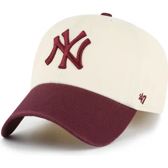 Beige und weinrote verstellbare Curved Cap Clean Up Two Tone No Loop Label der New York Yankees MLB von 47 Brand