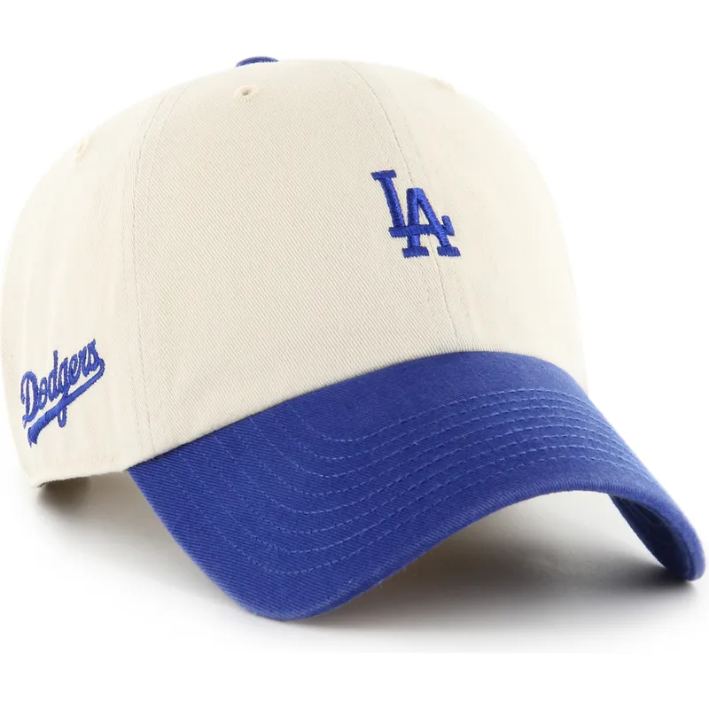 47-brand-curved-brim-clean-up-base-runner-sure-shot-two-tone-los-angeles-dodgers-mlb-beige-and-blue-adjustable-cap