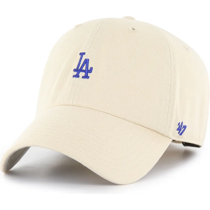 beige-verstellbare-curved-cap-mit-blauem-logo-clean-up-base-runner-der-los-angeles-dodgers-mlb-von-47-brand