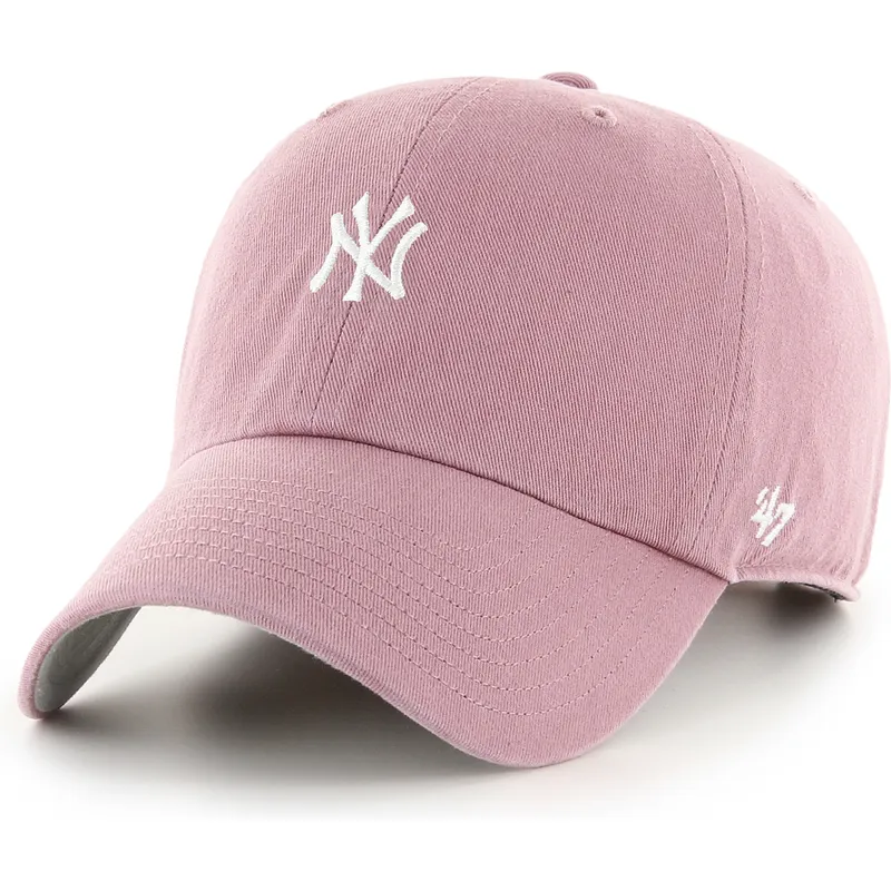 gebogene-rosa-verstellbare-kappe-clean-up-base-runner-mini-logo-der-new-york-yankees-mlb-von-47-brand