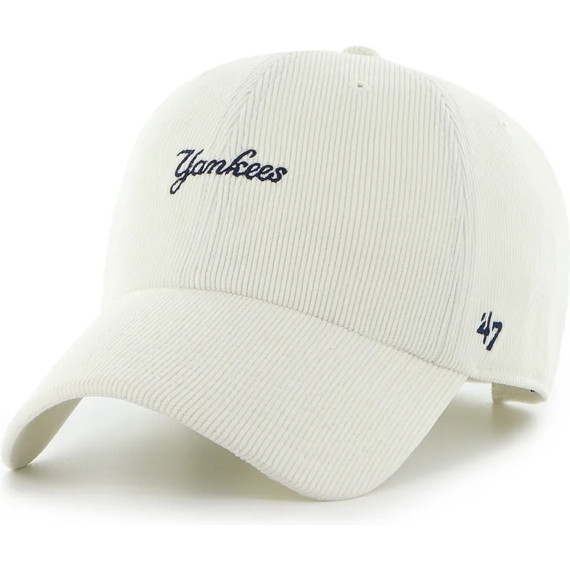 beige-verstellbare-curved-cap-clean-up-mini-script-cord-der-new-york-yankees-mlb-von-47-brand