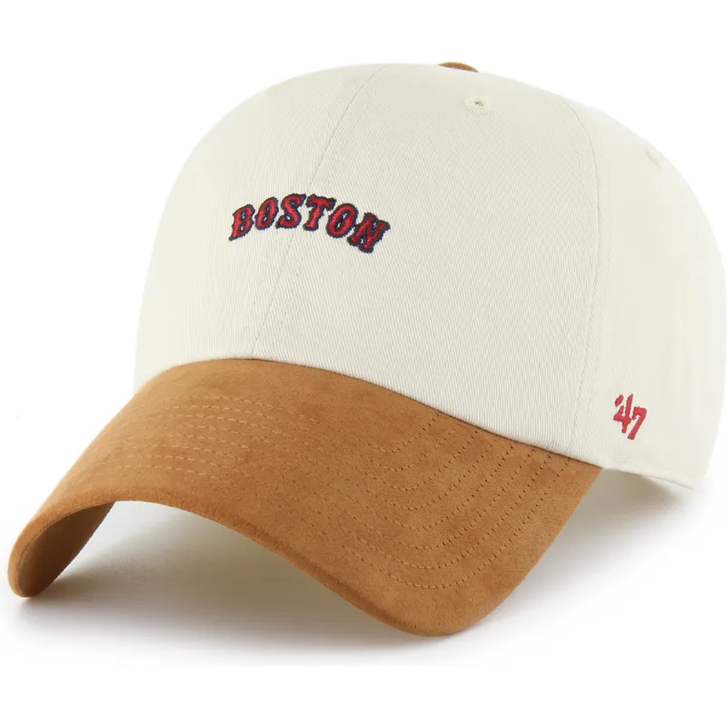 cap-zaoblena-beige-adjustable-strap-marron-clean-up-mini-script-suede-visor-boston-red-sox-mlb-47-brand