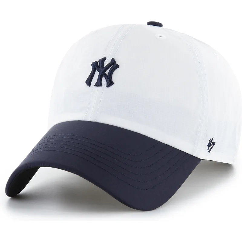 47-brand-curved-brim-clean-up-vista-mini-two-tone-new-york-yankees-mlb-white-and-navy-blue-adjustable-cap