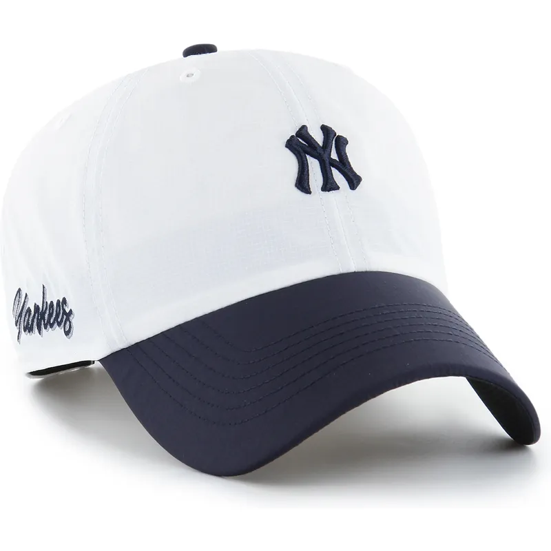 weisse-und-marineblaue-verstellbare-curved-cap-clean-up-vista-mini-two-tone-der-new-york-yankees-mlb-von-47-brand