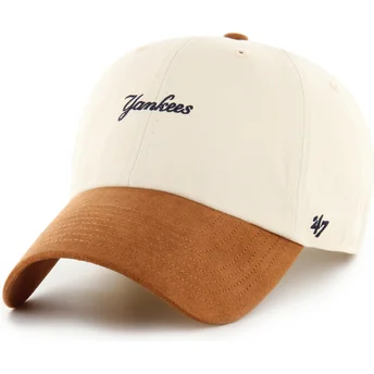 Cap zaoblená beige adjustable strap marrón Clean Up Mini Script Suede Visor New York Yankees MLB 47 Brand