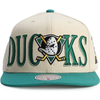 Mitchell & Ness Flat Brim Across The Board Anaheim Ducks NHL Green And Beige Snapback Cap