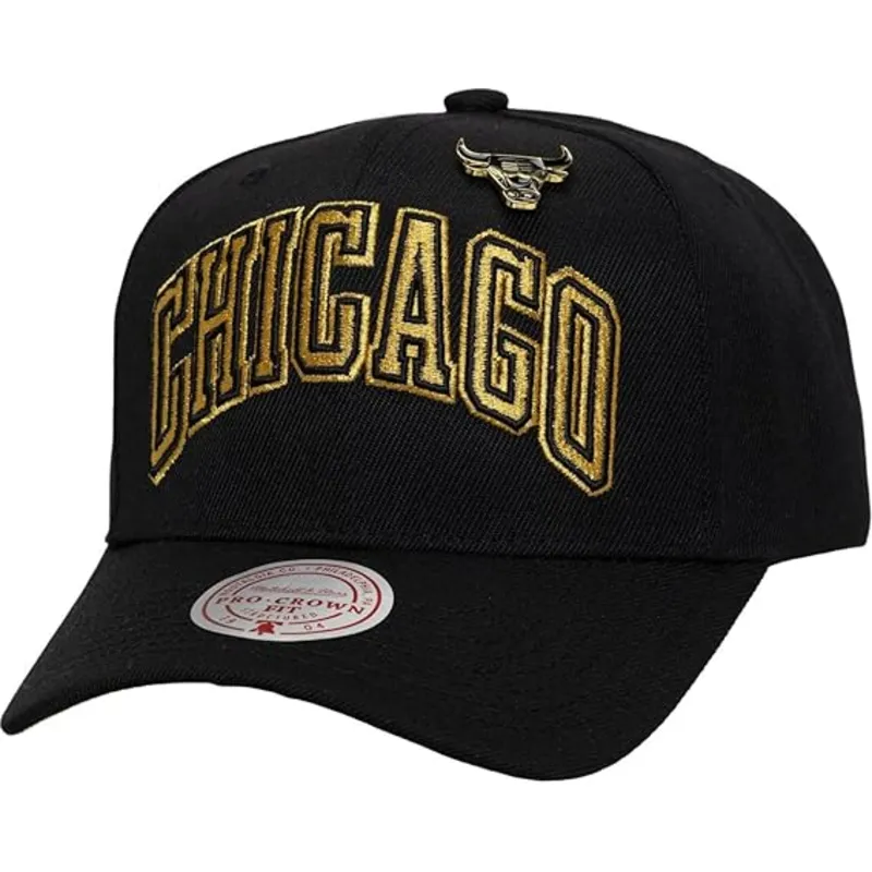 mitchell-ness-curved-brim-pinned-gold-pro-chicago-bulls-nba-black-snapback-cap