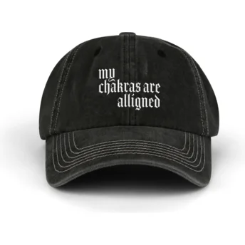Šiltovky zaoblená čierna nastaviteľný pásik Alligned Chakras Distressed Washed Pica Pica