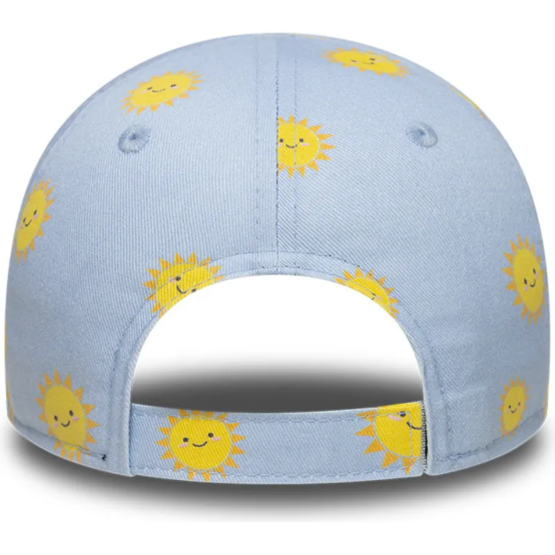 blaue-gebogene-verstellbare-kappe-fur-kinder-9forty-summer-all-over-print-der-new-york-yankees-mlb-von-new-era