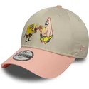 beige-und-rosa-gebogene-snapback-kappe-fur-kinder-9forty-von-spongebob-und-patrick-star-von-new-era