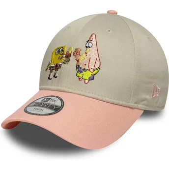 Beige und rosa gebogene Snapback-Kappe für Kinder 9FORTY von SpongeBob und Patrick Star von New Era