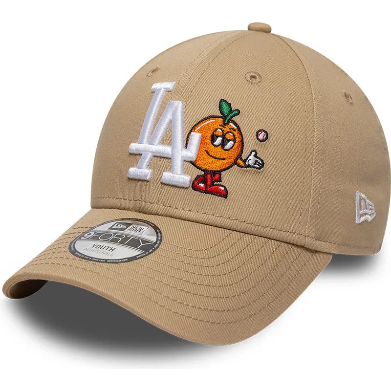 beige-gebogene-verstellbare-kappe-fur-kinder-9forty-icon-der-los-angeles-dodgers-mlb-von-new-era