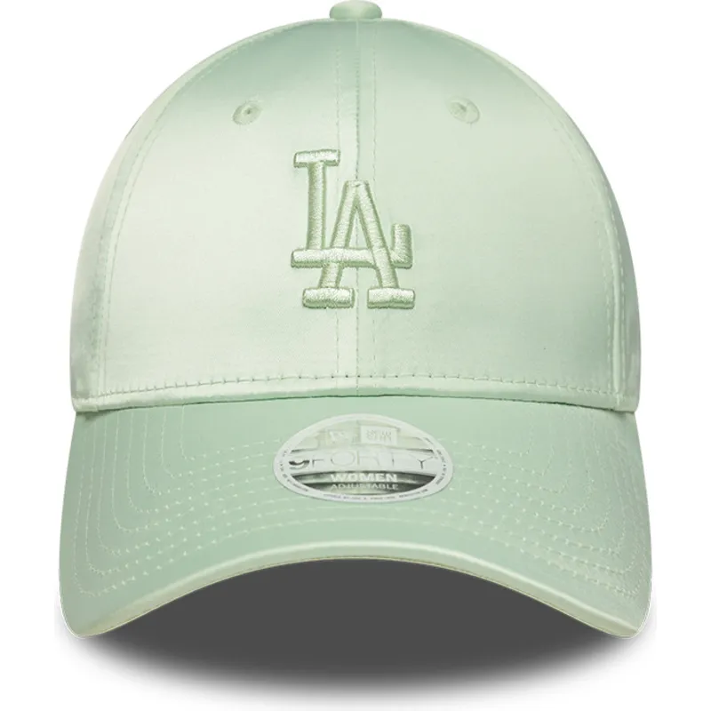 grune-gebogene-verstellbare-damenkappe-9forty-bow-back-satin-der-los-angeles-dodgers-mlb-von-new-era