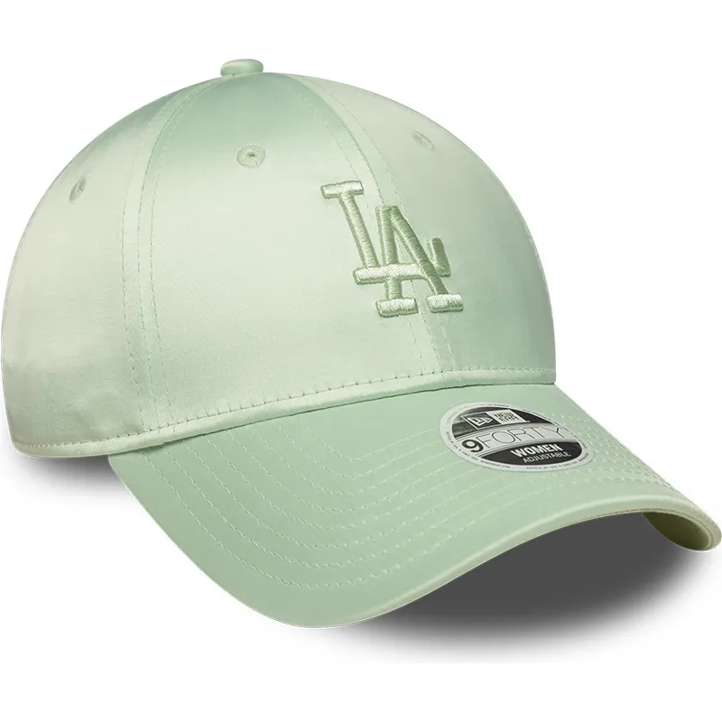grune-gebogene-verstellbare-damenkappe-9forty-bow-back-satin-der-los-angeles-dodgers-mlb-von-new-era