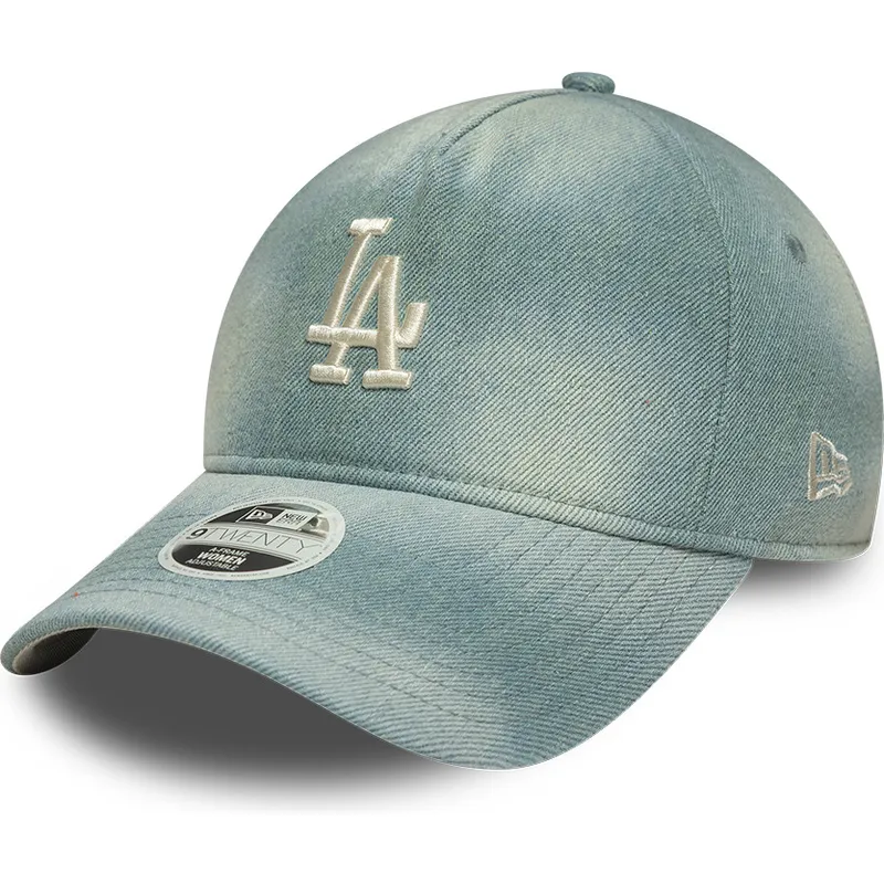 blaue-gebogene-verstellbare-damenkappe-9twenty-a-frame-denim-der-los-angeles-dodgers-mlb-von-new-era