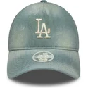 blaue-gebogene-verstellbare-damenkappe-9twenty-a-frame-denim-der-los-angeles-dodgers-mlb-von-new-era